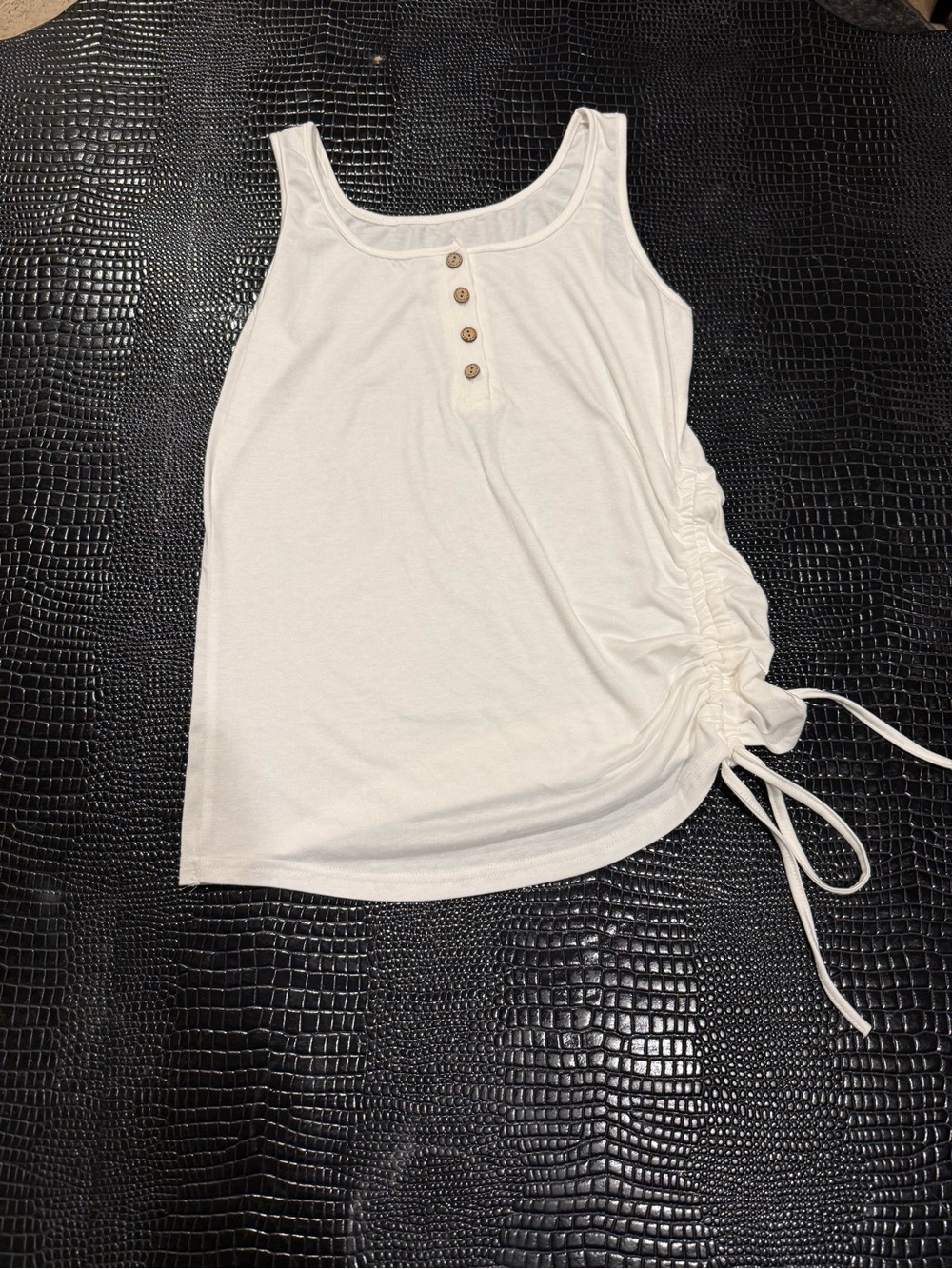 White Ruched Side Tank Top - Women